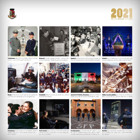 In una foto dell'ufficio stampa, una delle12 immagini del calendario istituzionale della Polizia di Stata 2021, presentat dal capo della Polizia Franco Gabrielli nel suo studio in diretta streaming, insieme Gianni Letta, Roma, 6 novembre 2020. Le foto, scattate da vari fotografi e in epoche diverse, sintetizzano i 40 anni di storia iniziata nel 1981, anno della legge numero 121 che ha riconosciuto nella Polizia di Stato la prima forza di polizia civile ad ordinamento speciale e delineato il sistema della Pubblica Sicurezza in Italia. ANSA +++ HO NO SALES - DITORIAL USE ONLY +++ o +++ ANSA PROVIDES ACCESS TO THIS HANDOUT PHOTO TO BE USED SOLELY TO ILLUSTRATE NEWS REPORTING OR COMMENTARY ON THE FACTS OR EVENTS DEPICTED IN THIS IMAGE; NO ARCHIVING; NO LICENSING +++